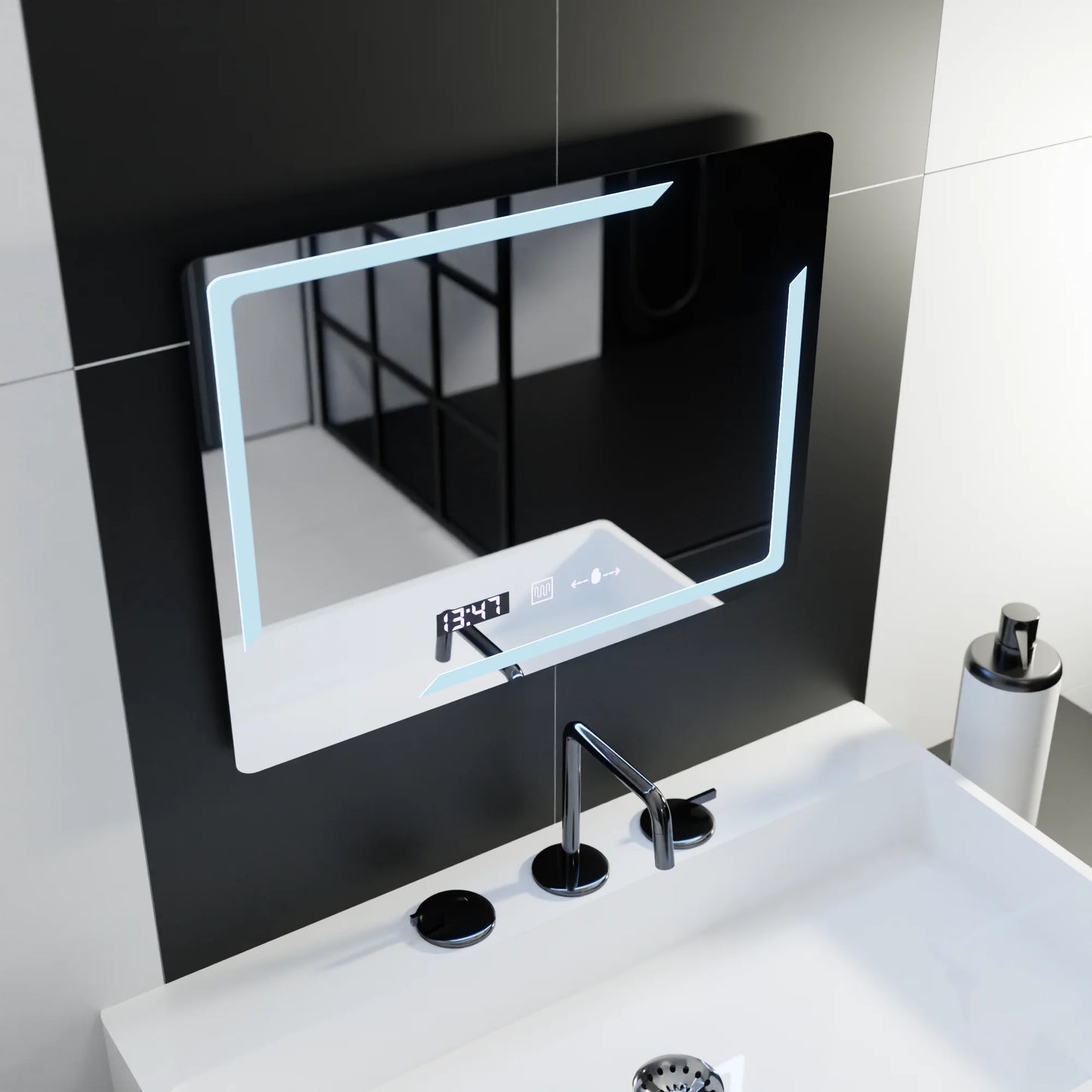 Oglinda LED Rectangulara, 80x60cm, Rayonnement MotionGlow Marcello, Sistem Dezaburire, Ceas & Termometru, Dimabila