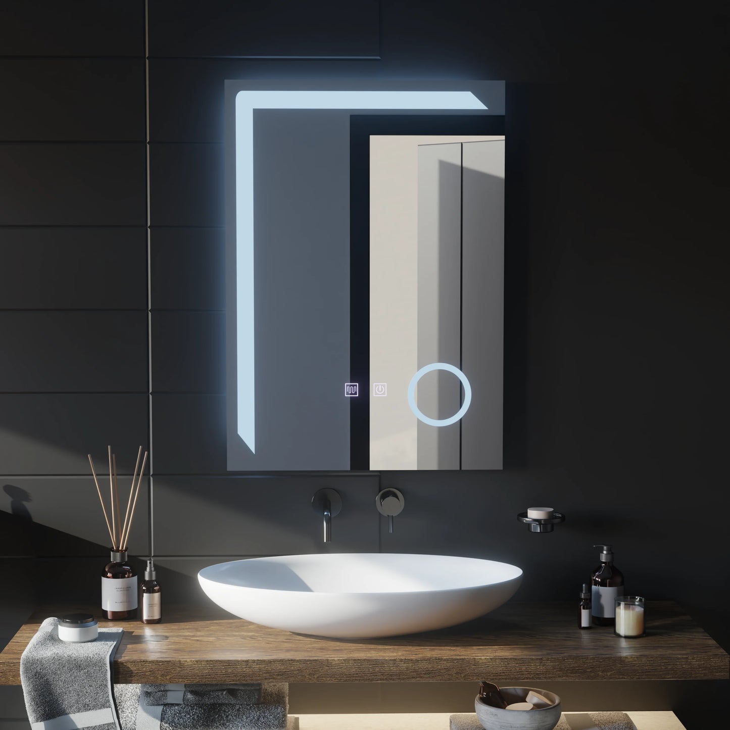 Oglinda LED Touch Monfrer Sistem Dezaburire, 50x70 cm Lupa Cosmetica