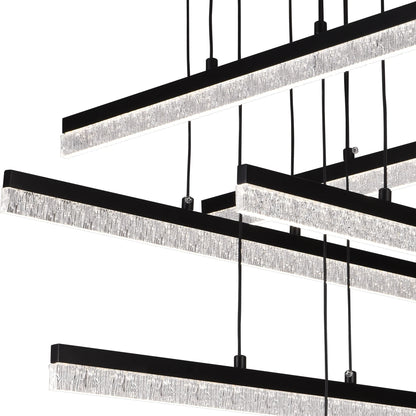 Lustra LED Suspendata Acril LT181/6BK, 82W, Lumina 3000/4000/6000K, Negru, Inaltime Reglabila