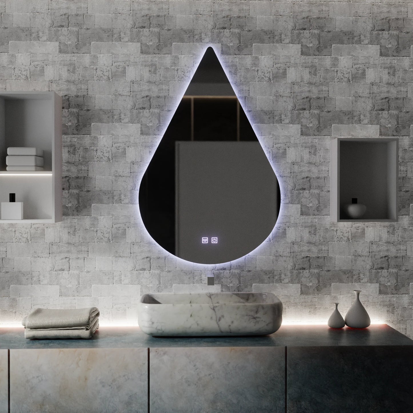 Oglinda LED Touch River Sistem Dezaburire 80X120cm, Forma de Picatura.