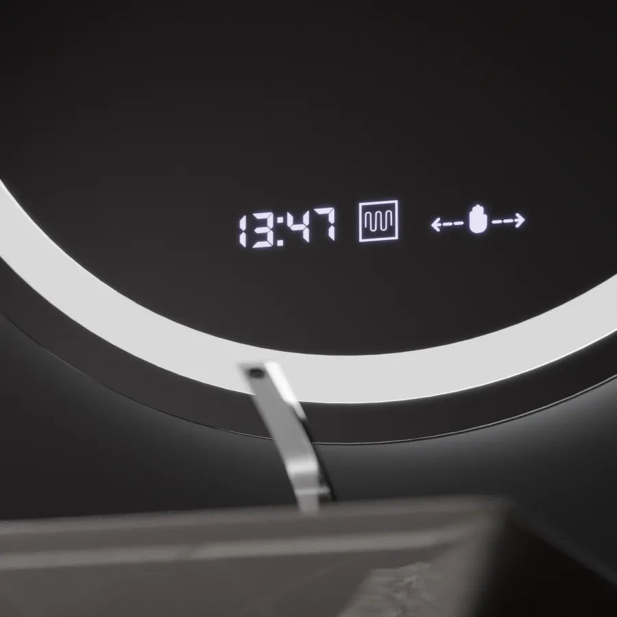 Oglinda LED Rotunda, 80cm, Celeste MotionGlow Marcello, Sistem Dezaburire, Ceas & Termometru, Dimabila – oglindă LED, 80