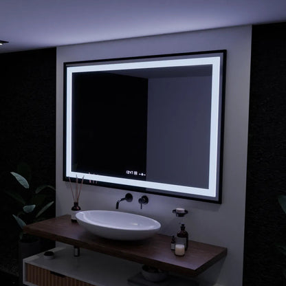 Oglinda LED Rectangulara, 100x65cm, Verite Majeste Noir Motion Glow Marcello, Sistem Dezaburire, Ceas & Termometru, Dimabila