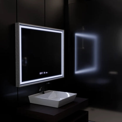 Oglinda LED Rectangulara 120x80 Verite Imperial Silver Motion Glow Marcello, Sistem Dezaburire, Termometru si Ceas, Dimabila