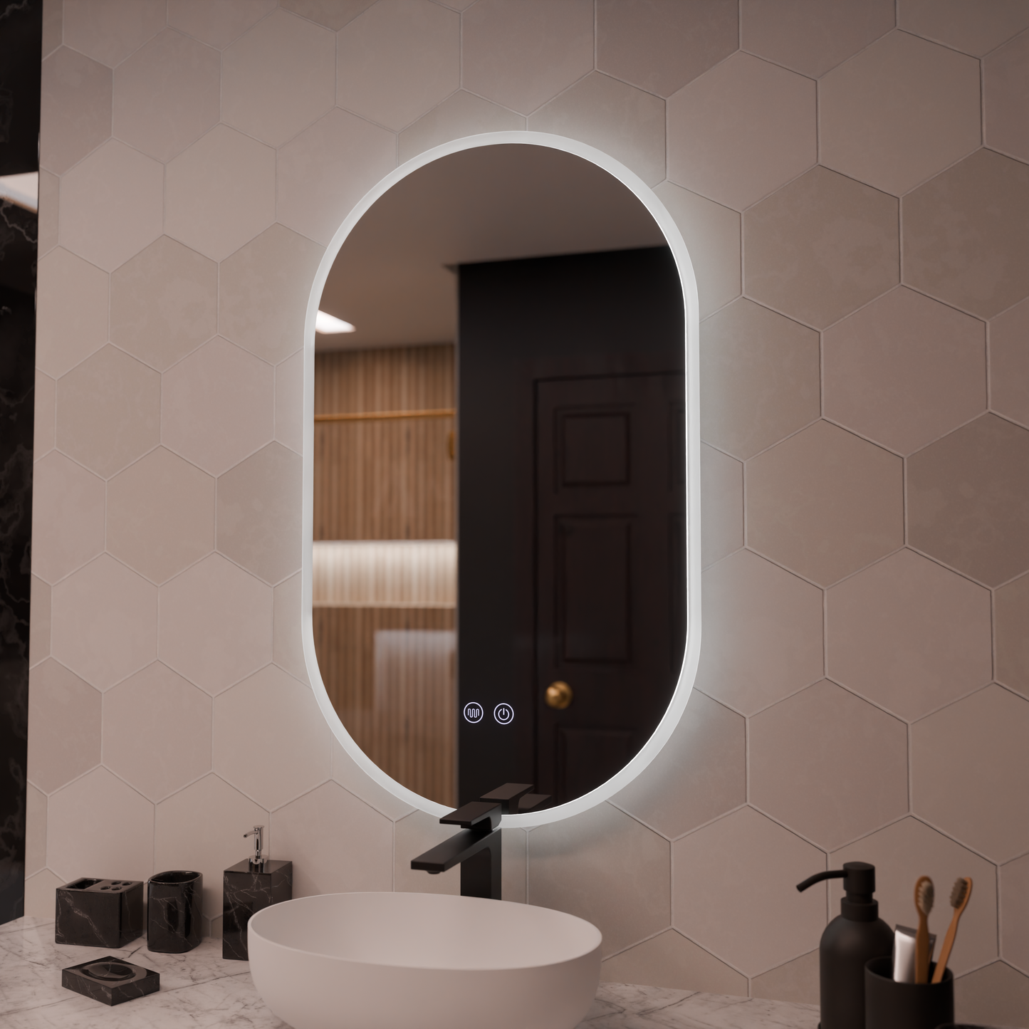 Oglinda LED Ovala 50x80cm Llexort, Touch, Sistem Dezaburire, Dimabila