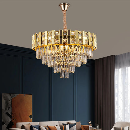 Candelabru Cristal BRAN Mango 8xE14, Diametru 60cm, Auriu Lucios, Inaltime Reglabila