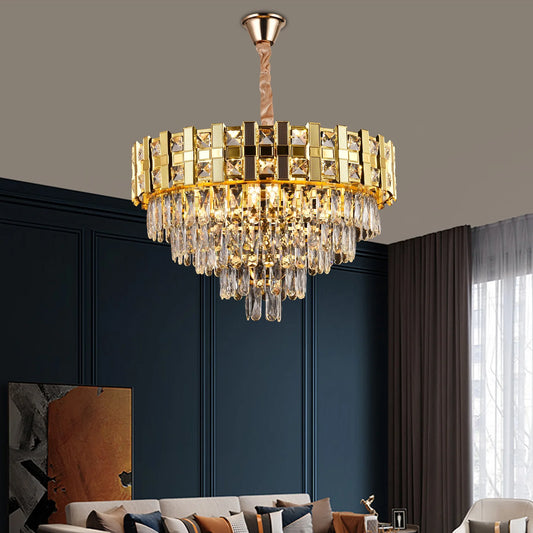 Candelabru Cristal BRAN Mango 8xE14, Diametru 60cm, Auriu Lucios, Inaltime Reglabila