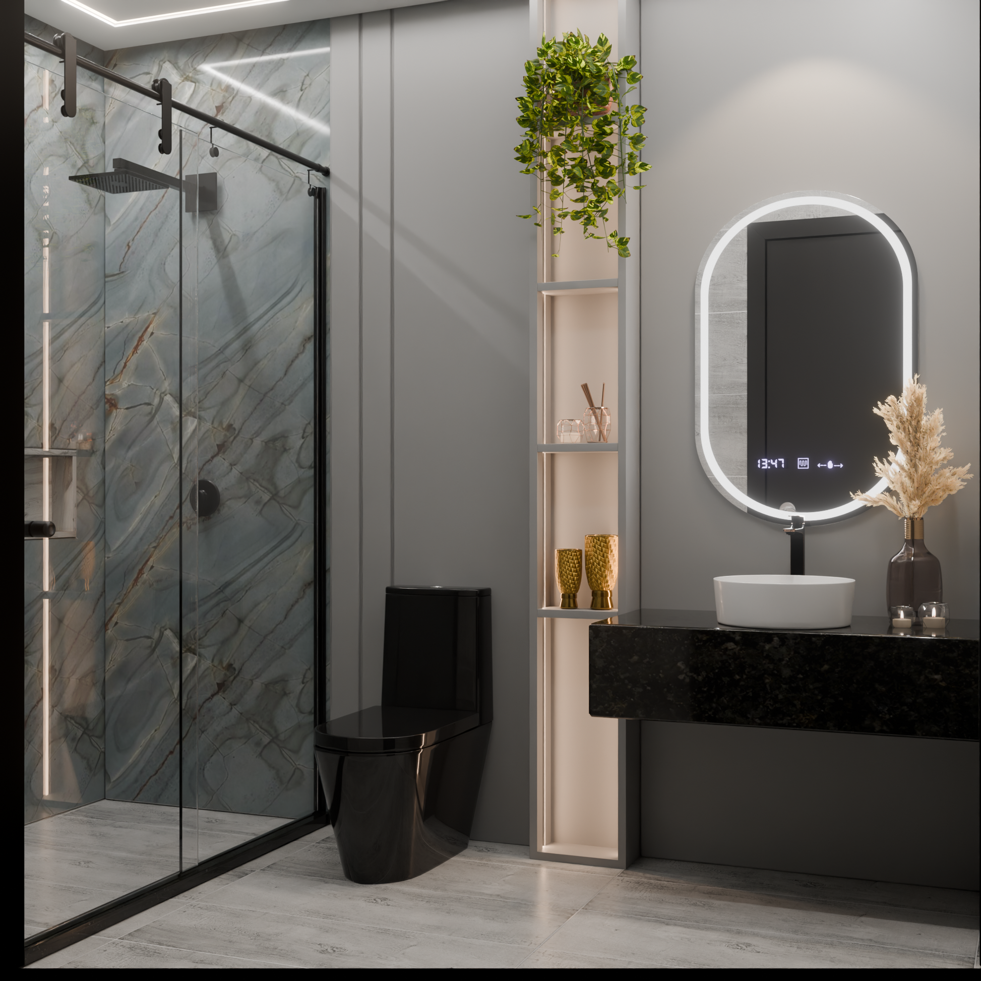 Oglinda LED Ovala 50x80 Eminence MotionGlow Marcello, Sistem Dezaburire, Termometru si Ceas, Dimabila