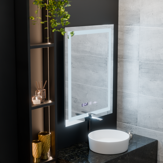 Oglinda LED Rectangulara 75x90cm Verite MotionGlow Marcello, Sistem Dezaburire, Termometru si Ceas, Dimabila