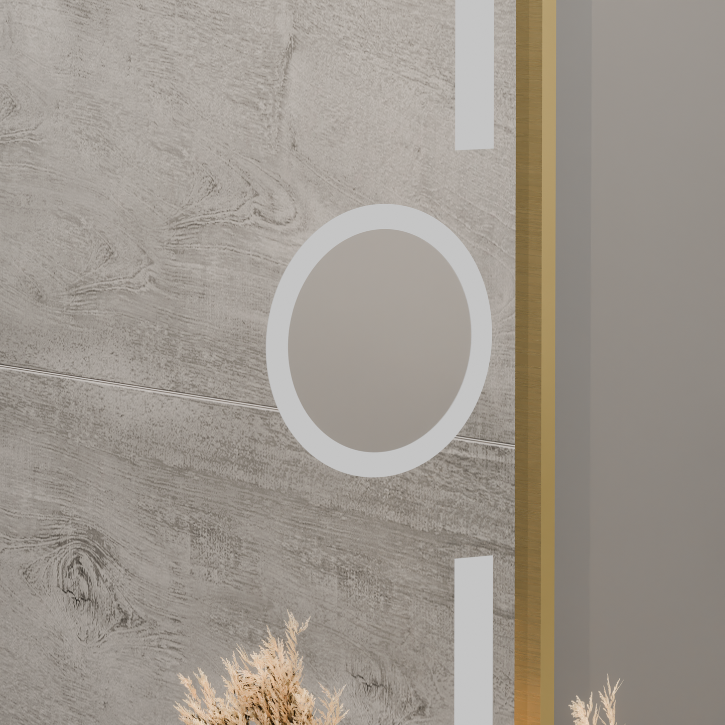 Oglinda LED Rectangulara, 60x80cm, Eclat MotionGlow Marcello, Sistem Dezaburire, Ceas & Termometru, Lupa Cosmetica, Dimabila, Rama Auriu Brushed