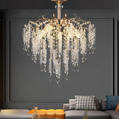 Candelabru Cristal CC9323/5FGD, 5x E14, Diametru 49cm, Auriu