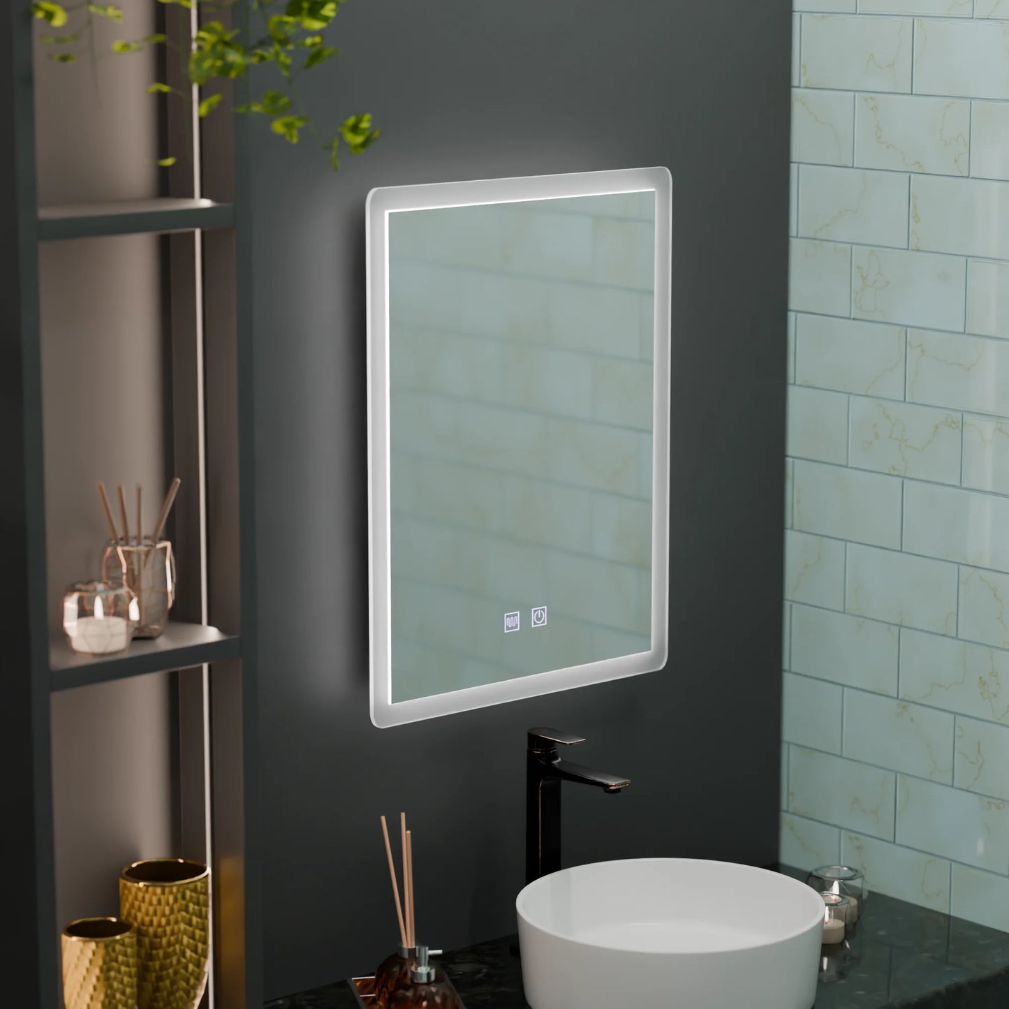 Oglinda LED Rentagulara, 60x80cm, Touch VENERA , Sistem Dezaburire,Dimabila