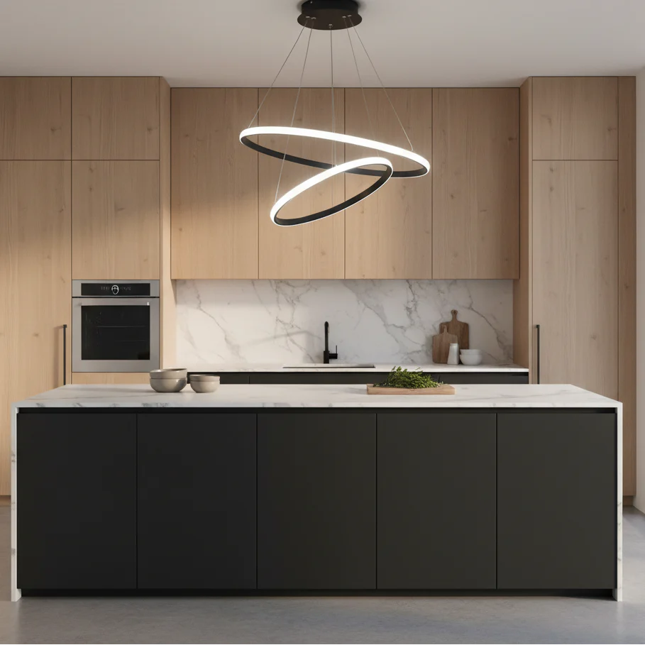 Lustra LED suspendata RICCI 25W, 2 Cercuri, lumina Rece/Calda/Neutra, Negru, Inaltime Reglabila