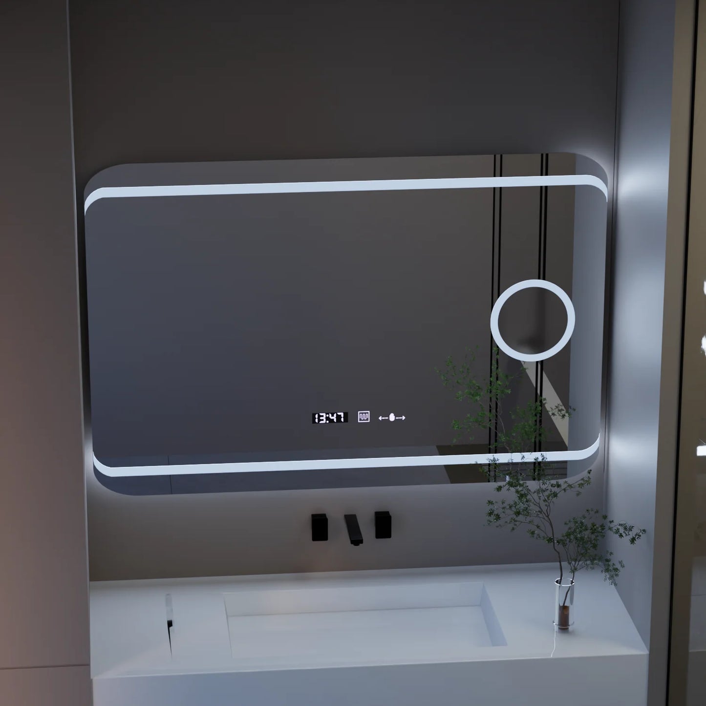 Oglinda LED Rectangulara, 120x80cm, Definition MotionGlow Marcello, Sistem Dezaburire, Ceas & Termometru, Lupa Cosmetica, Dimabila