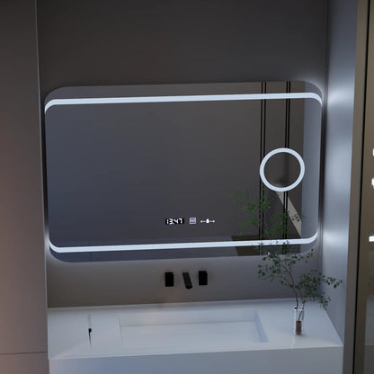 Oglinda LED Rectangulara, 120x80cm, Definition MotionGlow Marcello, Sistem Dezaburire, Ceas & Termometru, Lupa Cosmetica, Dimabila