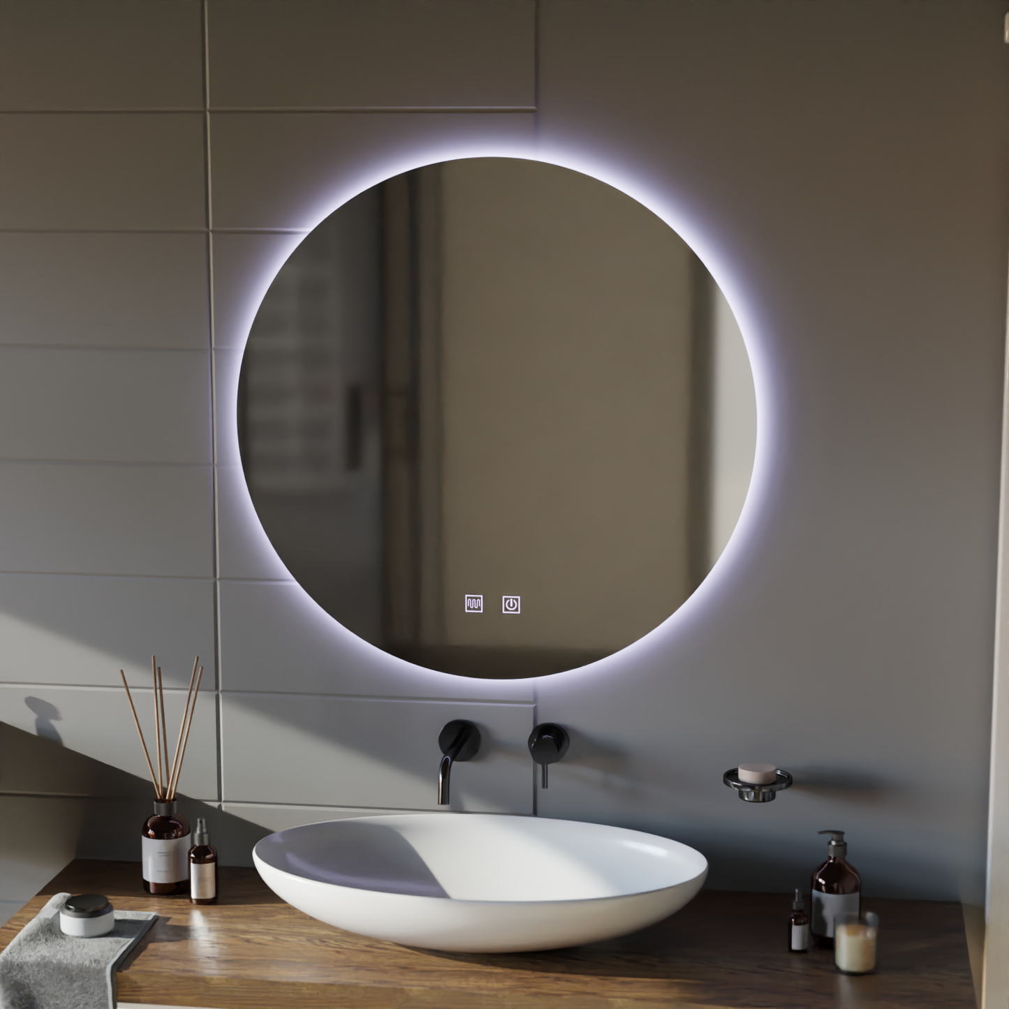 Oglinda LED Rotunda, 60cm, Isolda, Touch, Sistem Dezaburire