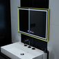 Oglinda LED Rectangulara, 100x65cm, Verite Royale Gold Motion Glow Marcello, Sistem Dezaburire, Ceas & Termometru, Dimabila