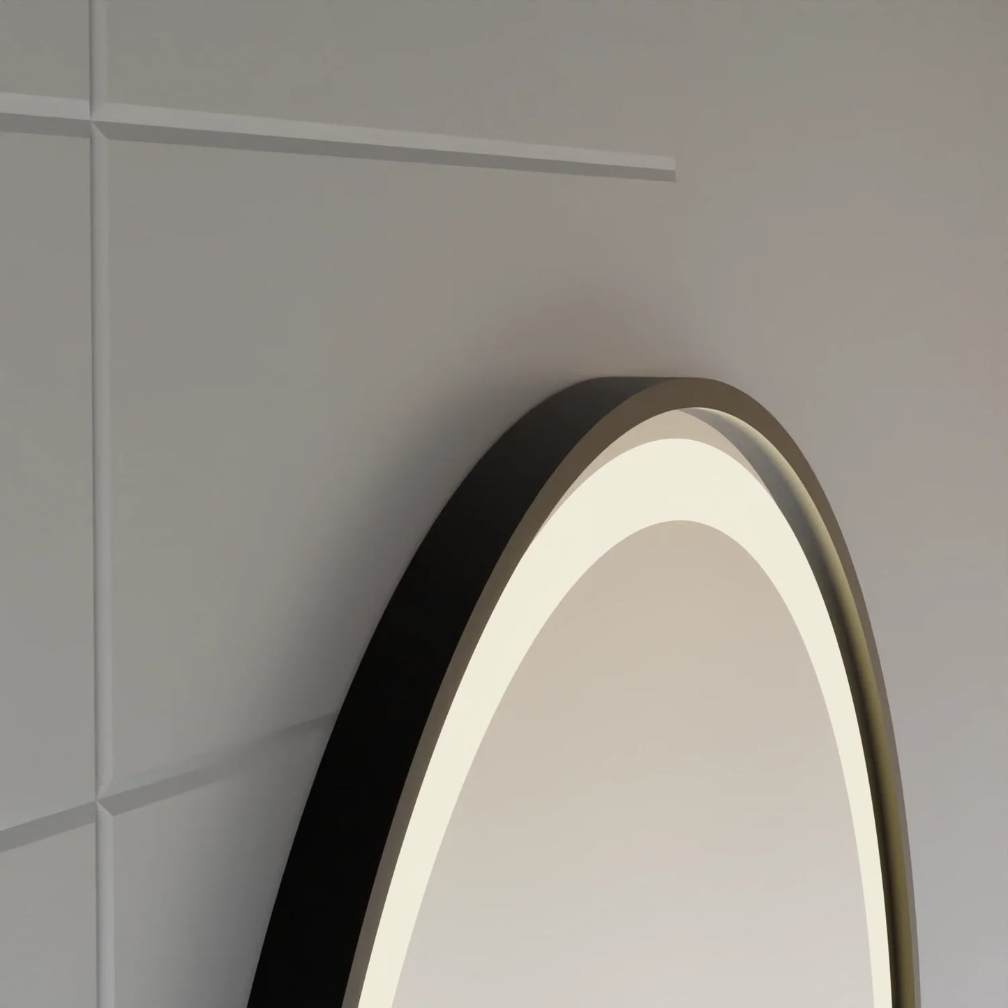 Oglinda LED Touch NOVARA Sistem Dezaburire, Ceas si Temperatura 50 cm Rama Negru Brushed