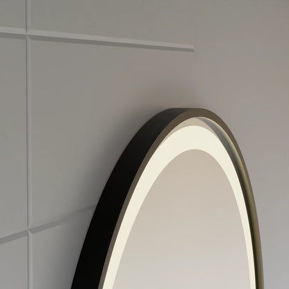 Oglinda LED Touch NOVARA Sistem Dezaburire, Ceas si Temperatura 50 cm Rama Negru Brushed