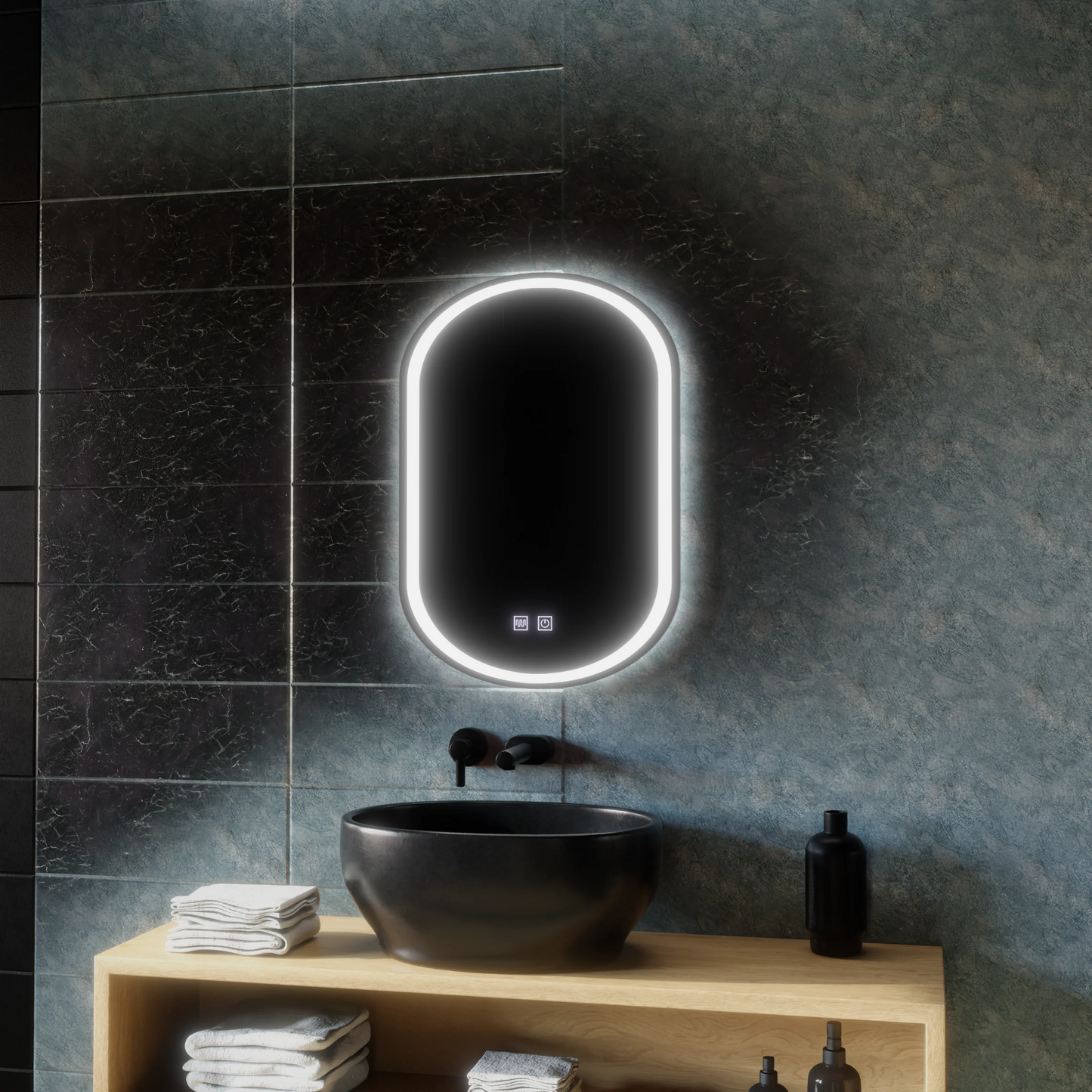 Oglinda LED Ovala, 45x65cm, Velara Touch, Sistem Dezaburire, Dimabila