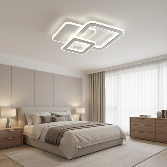 Lustra LED SQUARE 53W, 3 Patrate, lumina Rece/Calda/Neutra, Alb