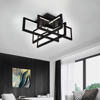 Lustra LED cu telecomanda 98W, 4 Elemente, lumina Rece/Calda/Neutra, Dimabila, Negru