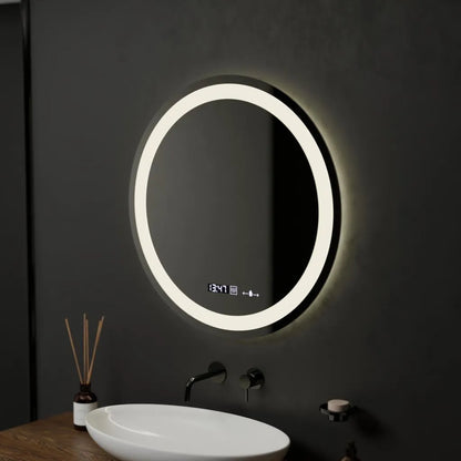Oglinda LED Rotunda, 60cm, Celeste MotionGlow Marcello, Sistem Dezaburire, Ceas & Termometru, Dimabila – oglindă LED, 60
