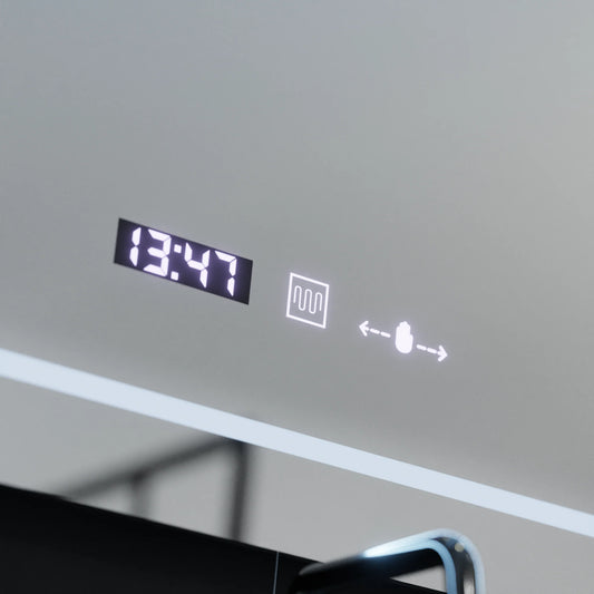 Oglinda LED Rectangulara, 80x60cm, Stile MotionGlow Marcello, Sistem Dezaburire, Ceas & Termometru, Lupa Cosmetica, Dimabila