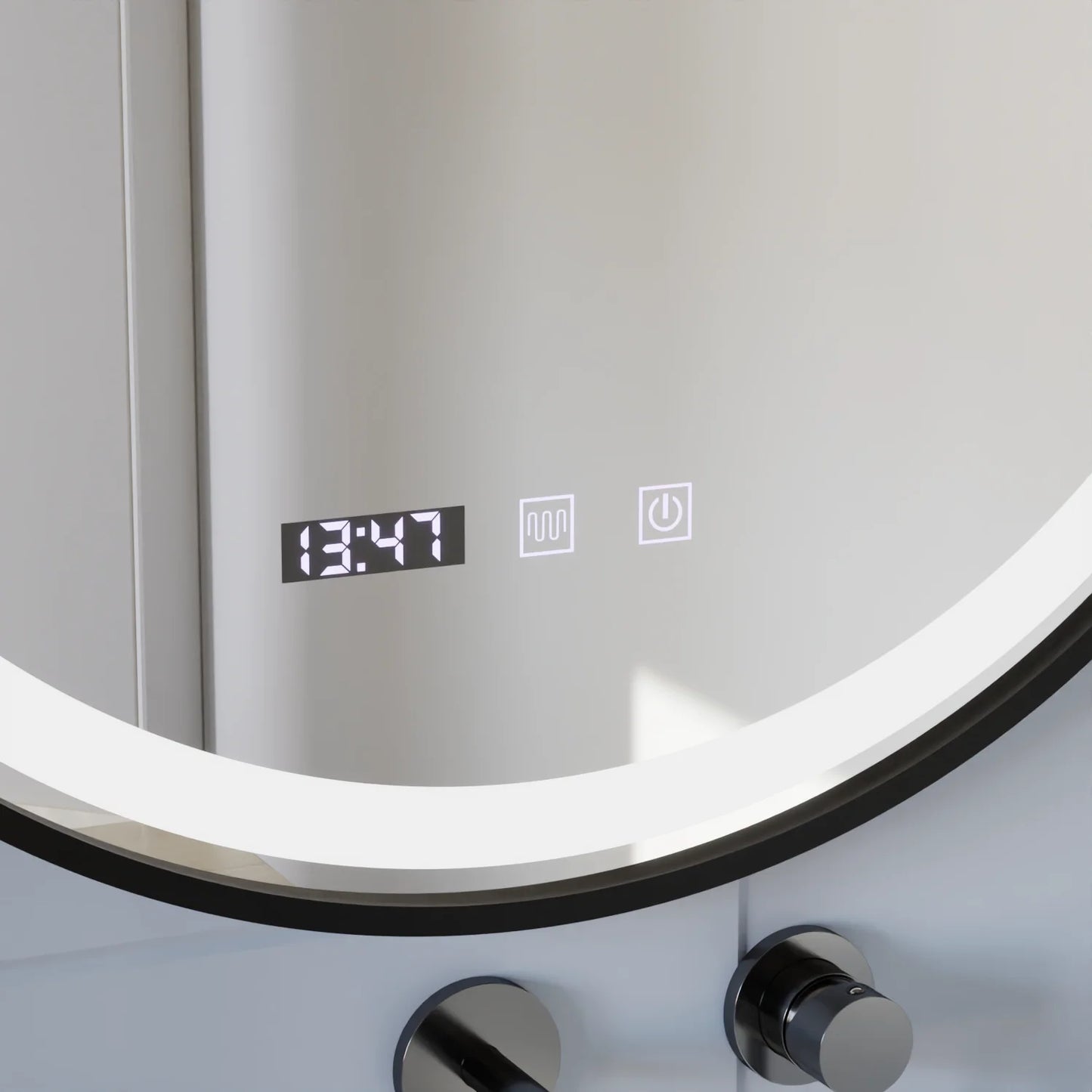 Oglinda LED Touch NOVARA Sistem Dezaburire, Ceas si Temperatura 50 cm Rama Negru Brushed