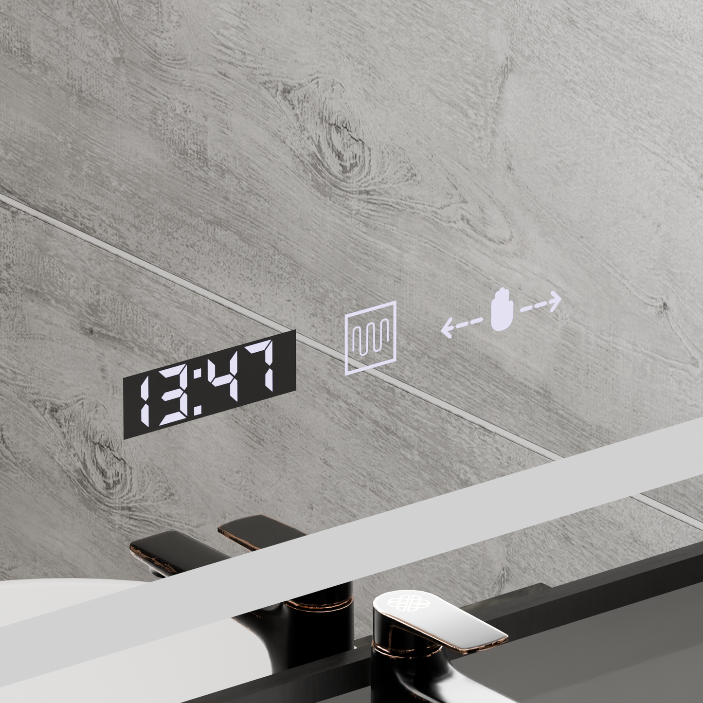 Oglinda LED Rectangulara 60x80 Verite Majeste Noir Motion Glow Marcello, Sistem Dezaburire, Termometru si Ceas, Dimabila