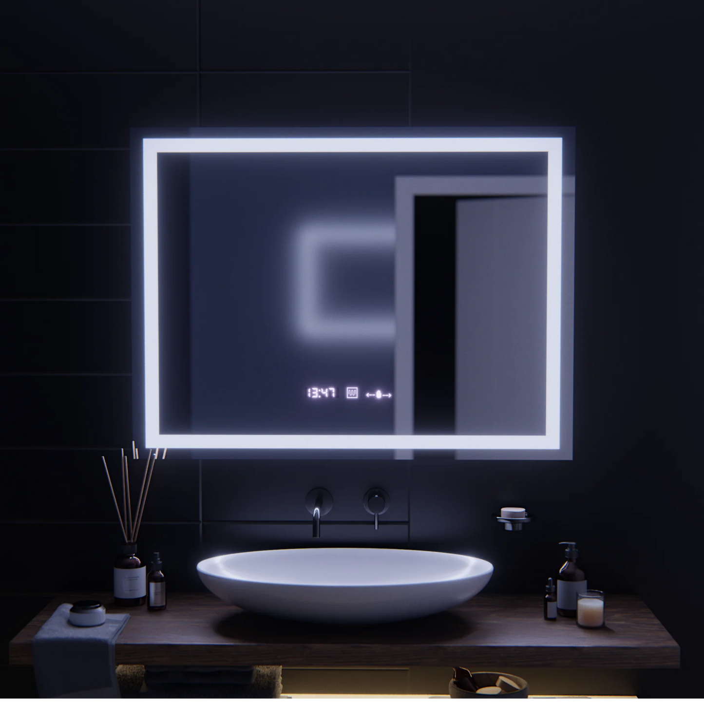 Oglinda LED Rectangulara 100x75cm Verite MotionGlow Marcello, Sistem Dezaburire, Termometru si Ceas, Dimabila