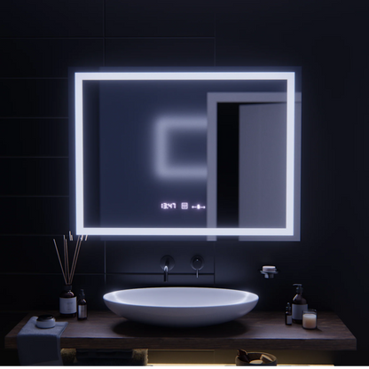 Oglinda LED Rectangulara 100x75cm Verite MotionGlow Marcello, Sistem Dezaburire, Termometru si Ceas, Dimabila