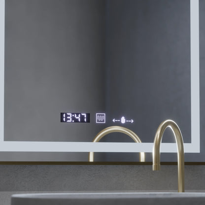 Oglinda LED Rectangulara 60x80 – Verite Royale Gold MotionGlow Marcello, Sistem Dezaburire, Termometru si Ceas, Dimabila