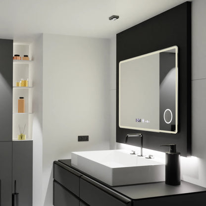 Oglinda LED Rectangulara 120x80 Aura Riflesso Puro MotionGlow Marcello, Sistem Dezaburire, Termometru si Ceas, Dimabila