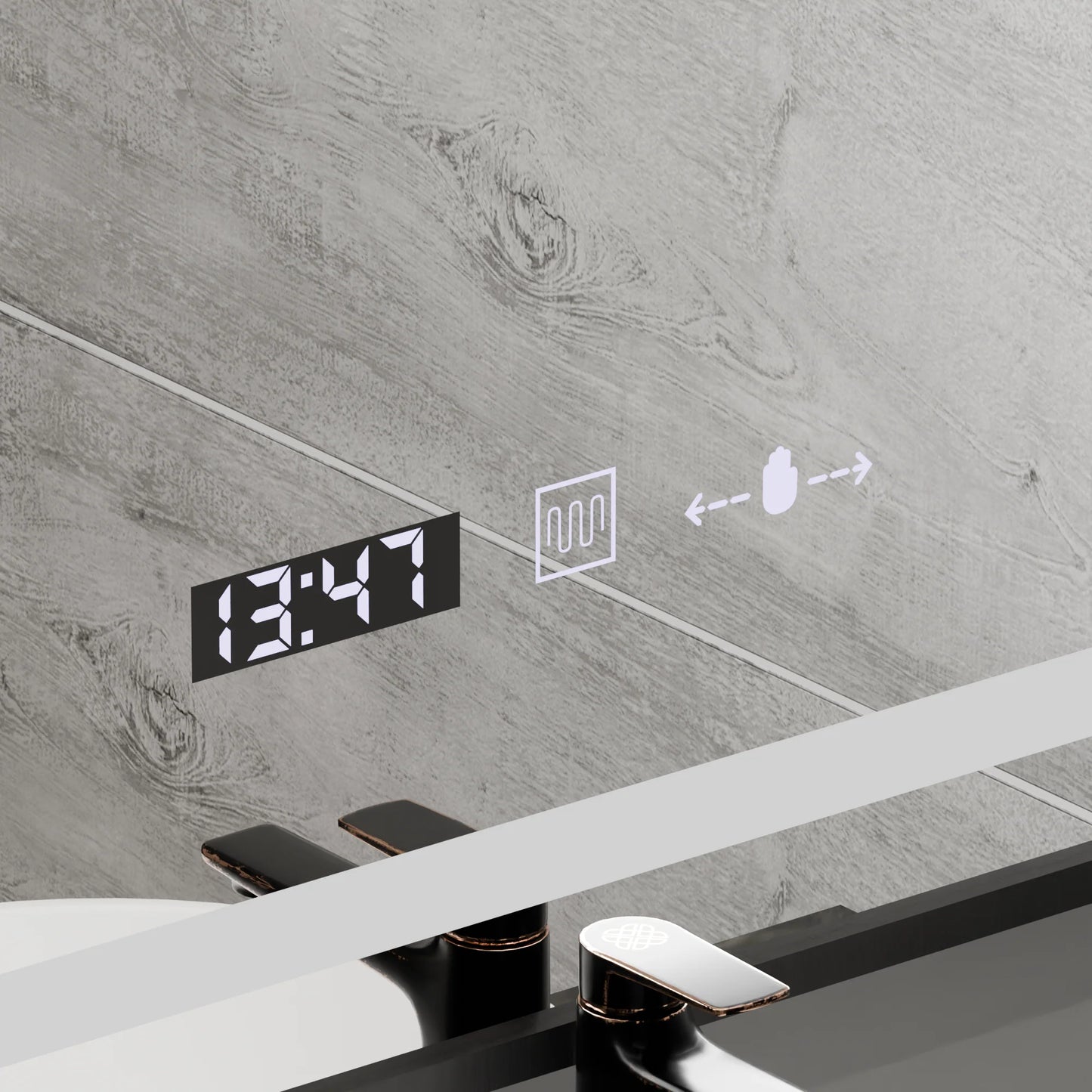 Oglinda LED Rectangulara, 50x70cm, Verite Majeste Noir Motion Glow Marcello, Sistem Dezaburire, Ceas & Termometru, Dimabila