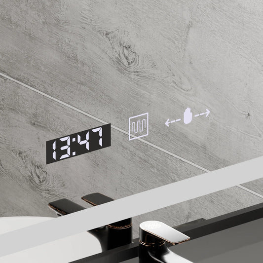 Oglinda LED Rectangulara, 50x70cm, Verite Majeste Noir Motion Glow Marcello, Sistem Dezaburire, Ceas & Termometru, Dimabila