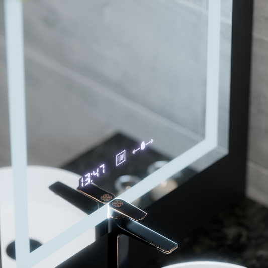 Oglinda LED Rectangulara 75x90cm Verite MotionGlow Marcello, Sistem Dezaburire, Termometru si Ceas, Dimabila