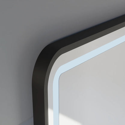 Oglinda LED Touch LUCIDA Sistem Dezaburire, Ceas si Temperatura 60x80 cm Rama Negru Brushed