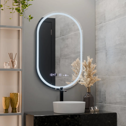 Oglinda LED Ovala 50x80 Eminence MotionGlow Marcello, Sistem Dezaburire, Termometru si Ceas, Dimabila