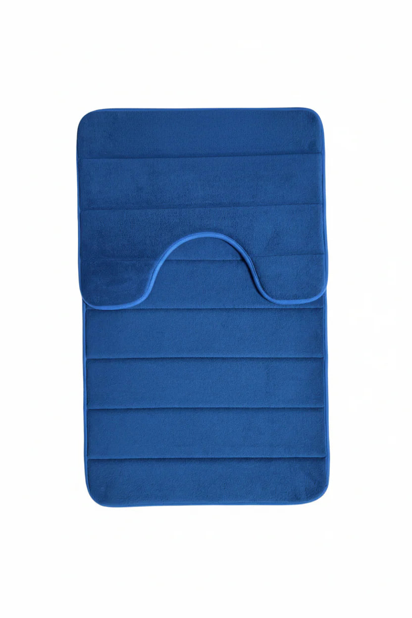 Covorase de Baie, 80x50 cm / 50x40 cm, Albastru, Antiderapant, Absorbant, Set 2 bucati
