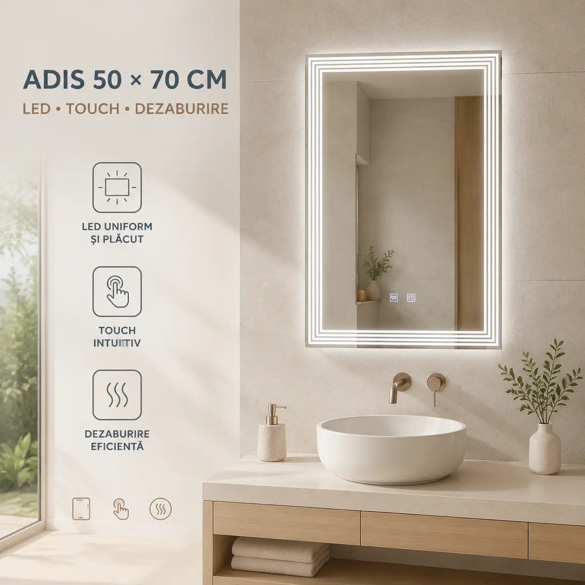 Oglindă LED ADIS 50x70 cm – prezentare premium