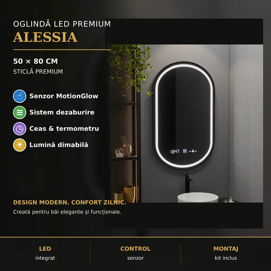 Oglindă LED Alessia 50x80 cm – prezentare premium