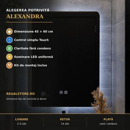 Oglindă LED Alexandra 45x60 cm – beneficii
