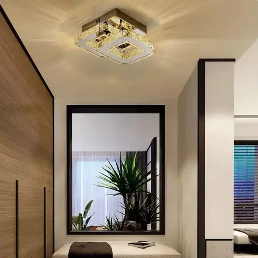 Lustra LED cu cristal JEREMIAH, 34W, 2 Patrate,, lumina Rece/Calda/Neutra, Dimabila, Crom Lucios