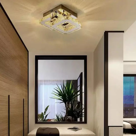 Lustra LED cu cristal JEREMIAH, 34W, 2 Patrate,, lumina Rece/Calda/Neutra, Dimabila, Crom Lucios