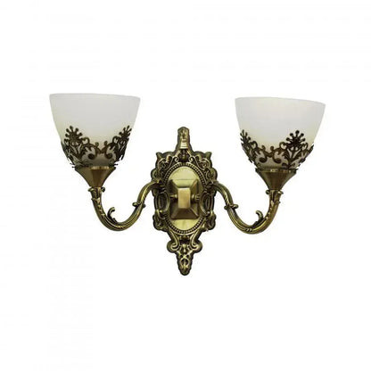 Aplica Rustic COTTAGE, 2*E27, Bronz cu Alb, Metal si Sticla