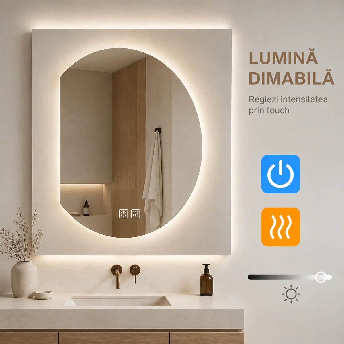 Oglindă LED Arcana – lumină dimabilă