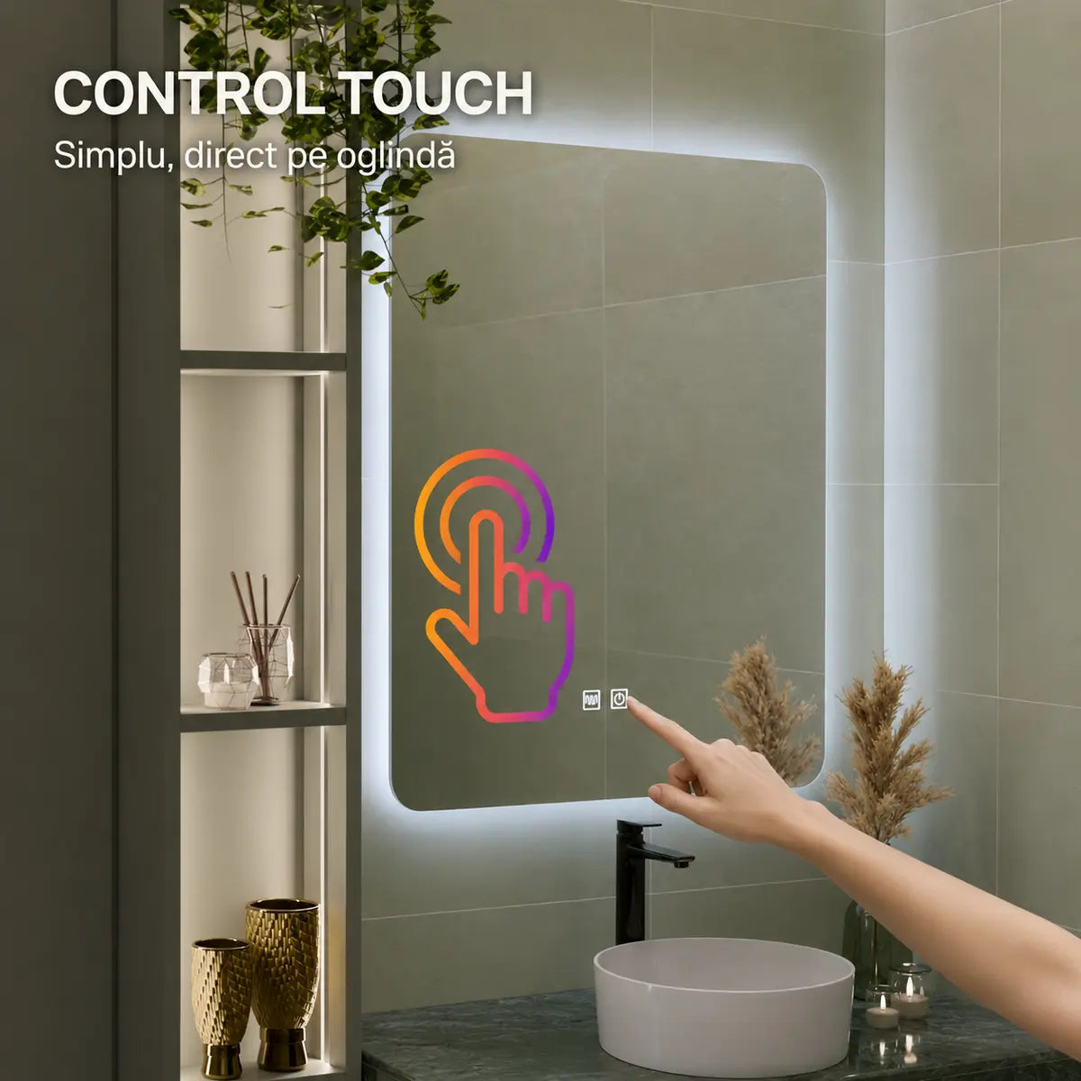 Oglindă LED ARTEA – control touch
