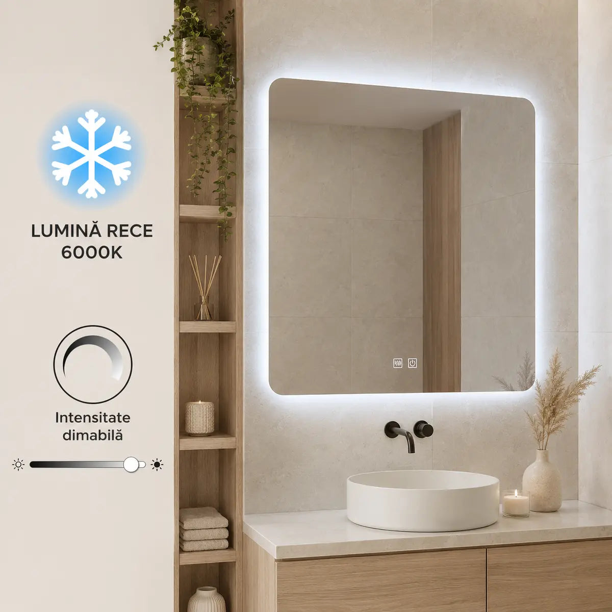 Oglindă LED ARTEA – lumină rece 6000K dimabilă