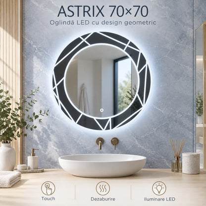 Astrix 70x70 oglinda LED cu design geometric