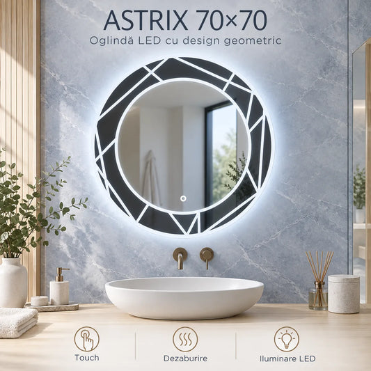 Astrix 70x70 oglinda LED cu design geometric